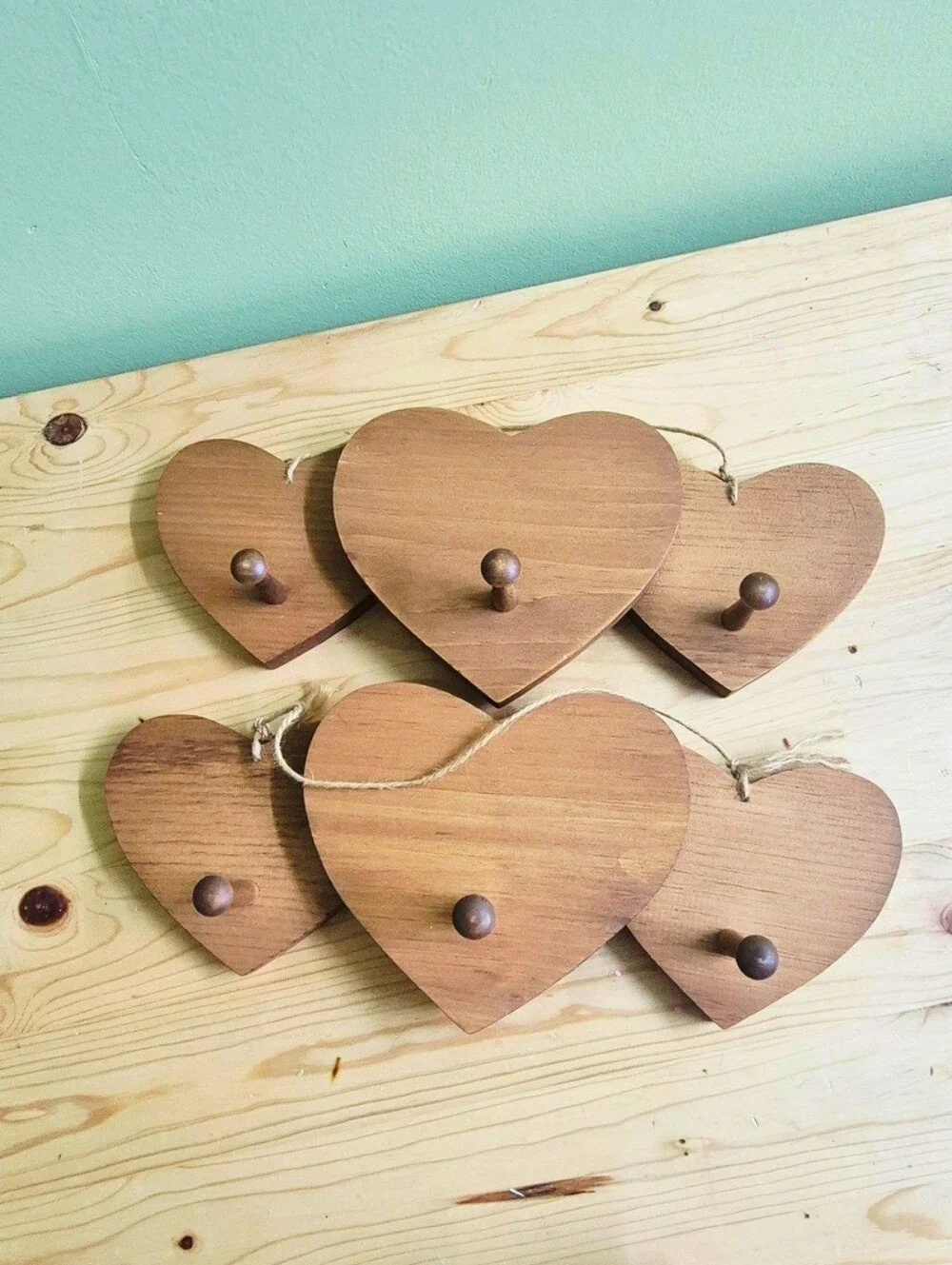 Handmade Wooden Heart Wall Pegs – Cottagecore Vintage Style Wooden Hooks